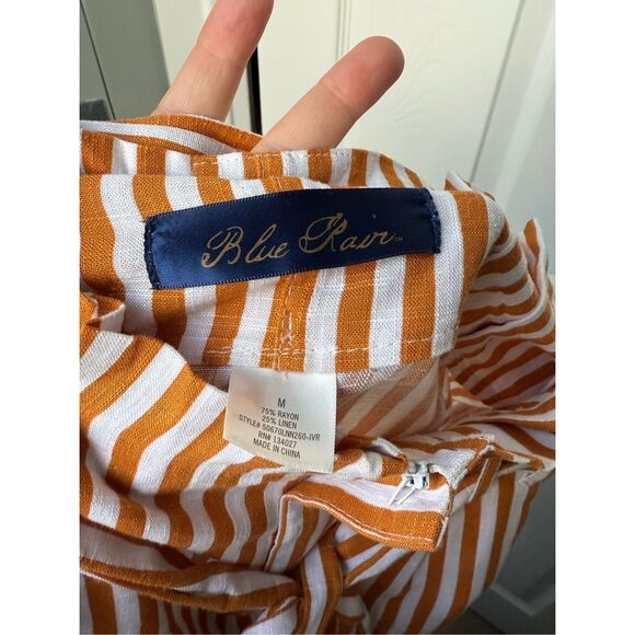 Blue Rain Shorts Medium Women's Orange White Linen Blend High Rise Stripes - Picture 3 of 3
